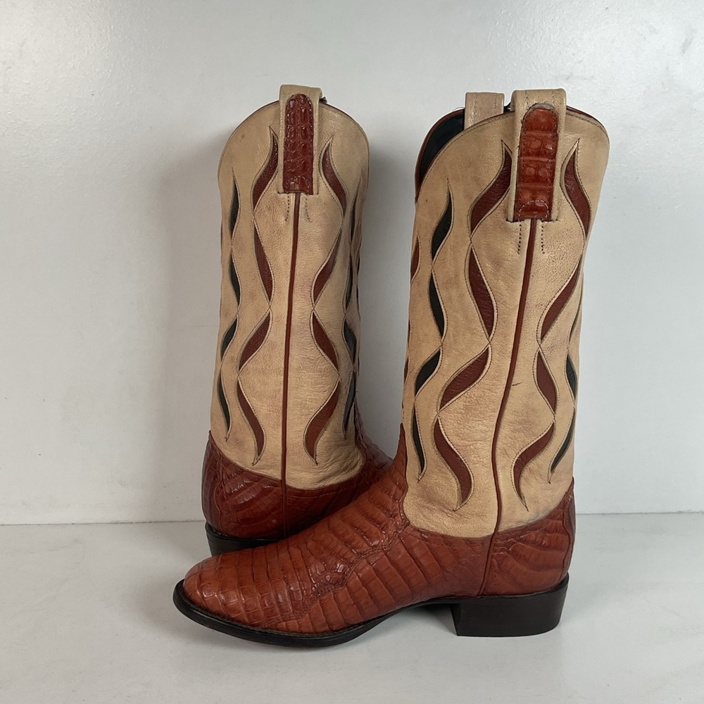Tony Lama Royal Caiman Cowgirl Boots 7.5 M Belly Cut Tooled - Picture 10 of 16